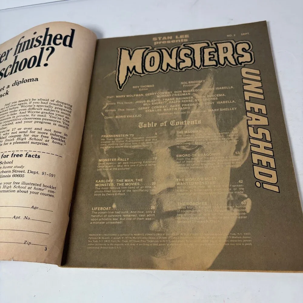 Monsters Unleashed! Magazine No. 2 September 1973 Frankenstein Boris Vallejo